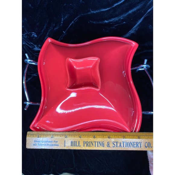 Siena by Godinger Red Ceramic Covered Chafing Dish w/Metal Warming Stand - Picture 11 of 13